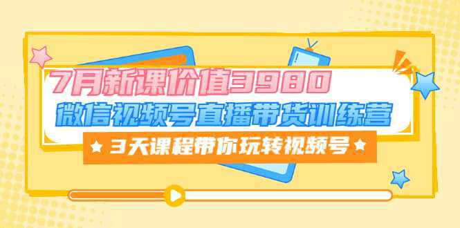 微信视频号直播带货训练营，3天课程带你玩转视频号：7月新课价值3980