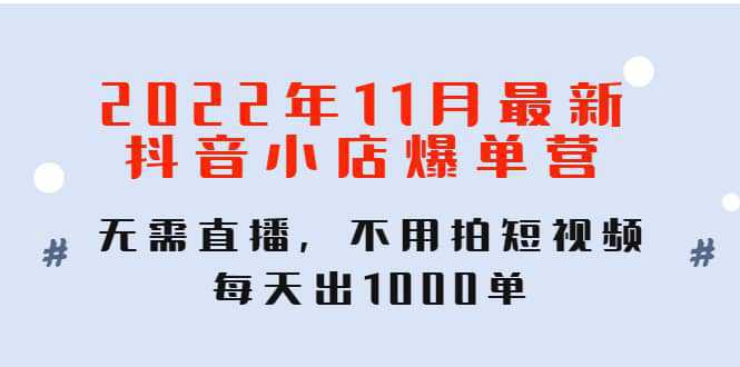 2022年11月最新抖音小店爆单训练营：无需直播，不用拍短视频，每天出1000单