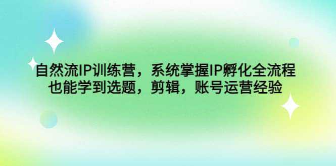 自然流IP训练营，系统掌握IP孵化全流程，也能学到选题，剪辑，账号运营经验