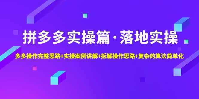 拼多多实操篇·落地实操 完整思路 实操案例 拆解操作思路 复杂的算法简单化