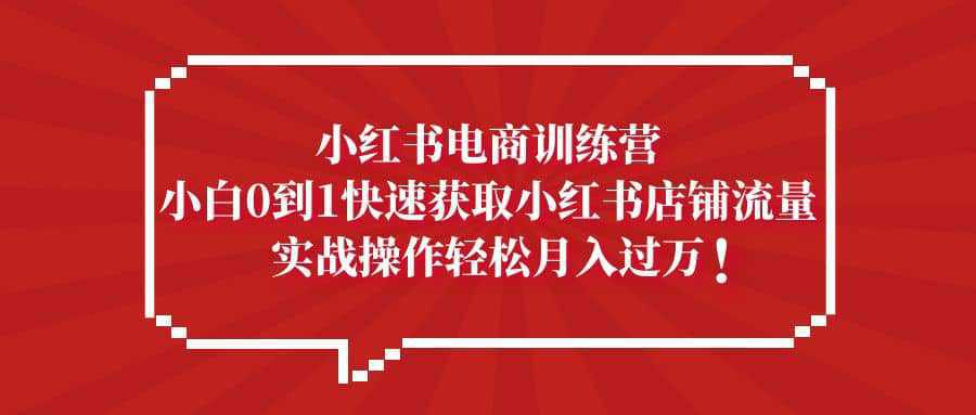 小红书电商训练营，小白0到1快速获取小红书店铺流量