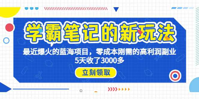 学霸笔记新玩法，最近爆火的蓝海项目，0成本高利润副业，5天收了3000多