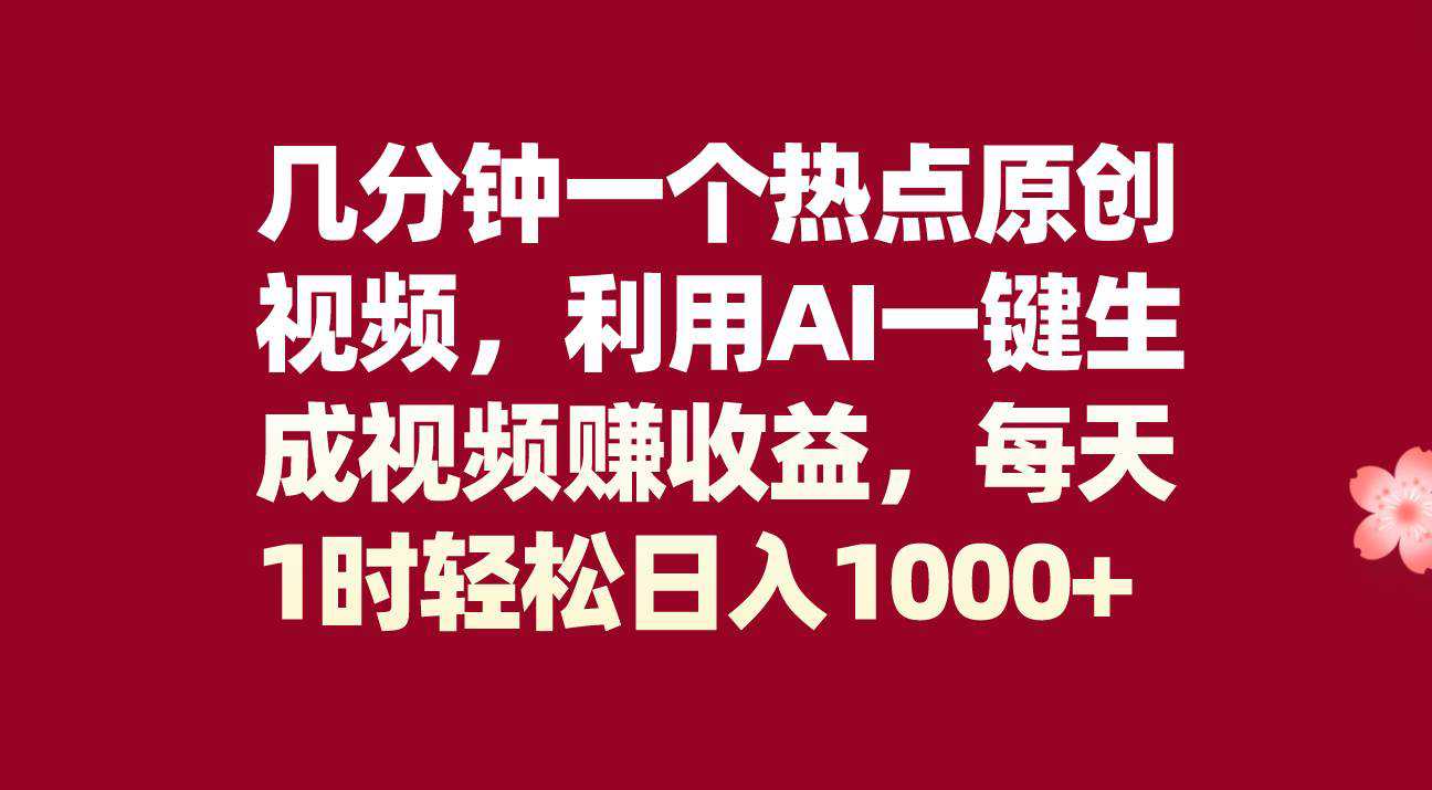 几分钟一个热点原创视频，利用AI一键生成视频赚收益，每天1时轻松日入1000