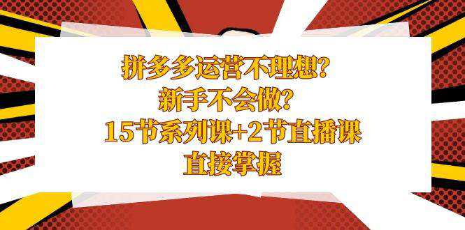 拼多多运营不理想？新手不会做？15节系列课 2节直播课，直接掌握