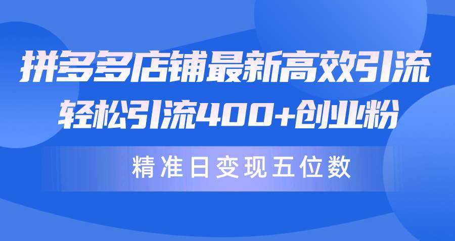 拼多多店铺最新高效引流术，轻松引流400+创业粉，精准日变现五位数！