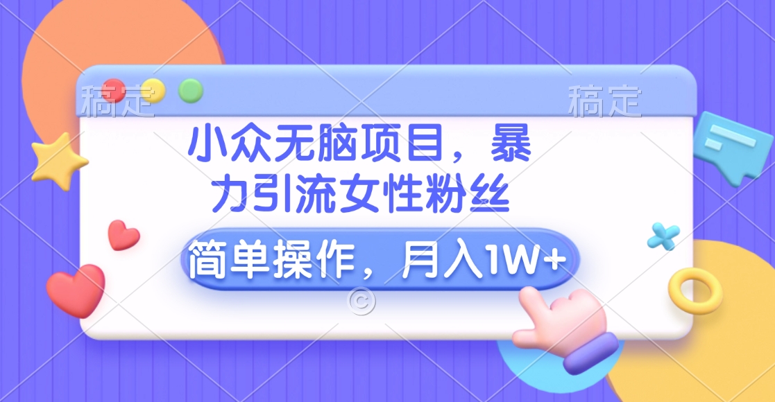 小众无脑项目，暴力引流女性粉丝，简单操作，月入10000+元